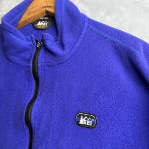 REI Mens Fleece Jacket Full Zip Long Sleeve Size S Blue Zip Pockets